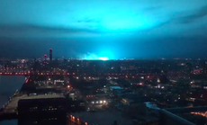 Explosion at New York power plant turns night sky neon blue