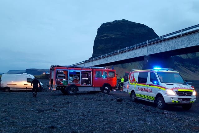 Emergency services at the scene of the crash in Skeidararsandur, Iceland