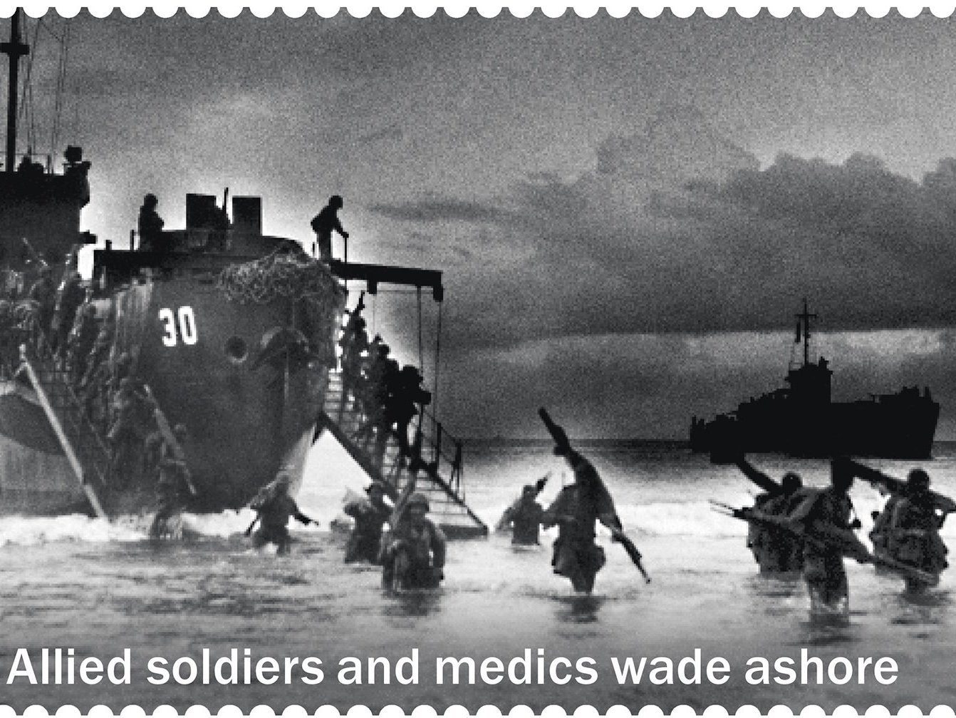 The stamp showed US troops in Indonesia leaving a ship that did not feature in the Normandy landings