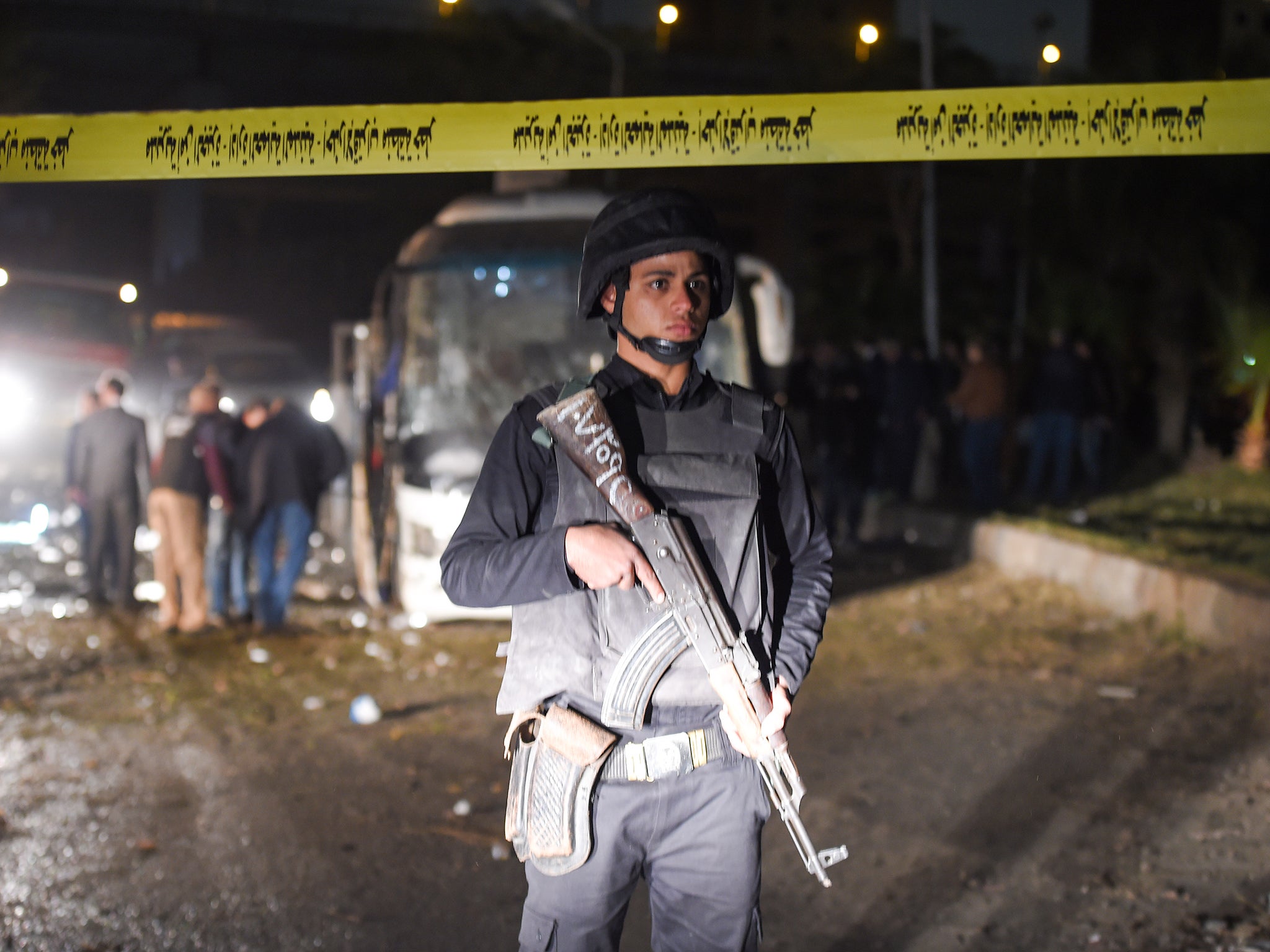 A member of the Egyptian security forces stands guard at the scene of an attack (MOHAMED EL-SHAHED/AFP/Getty Images)