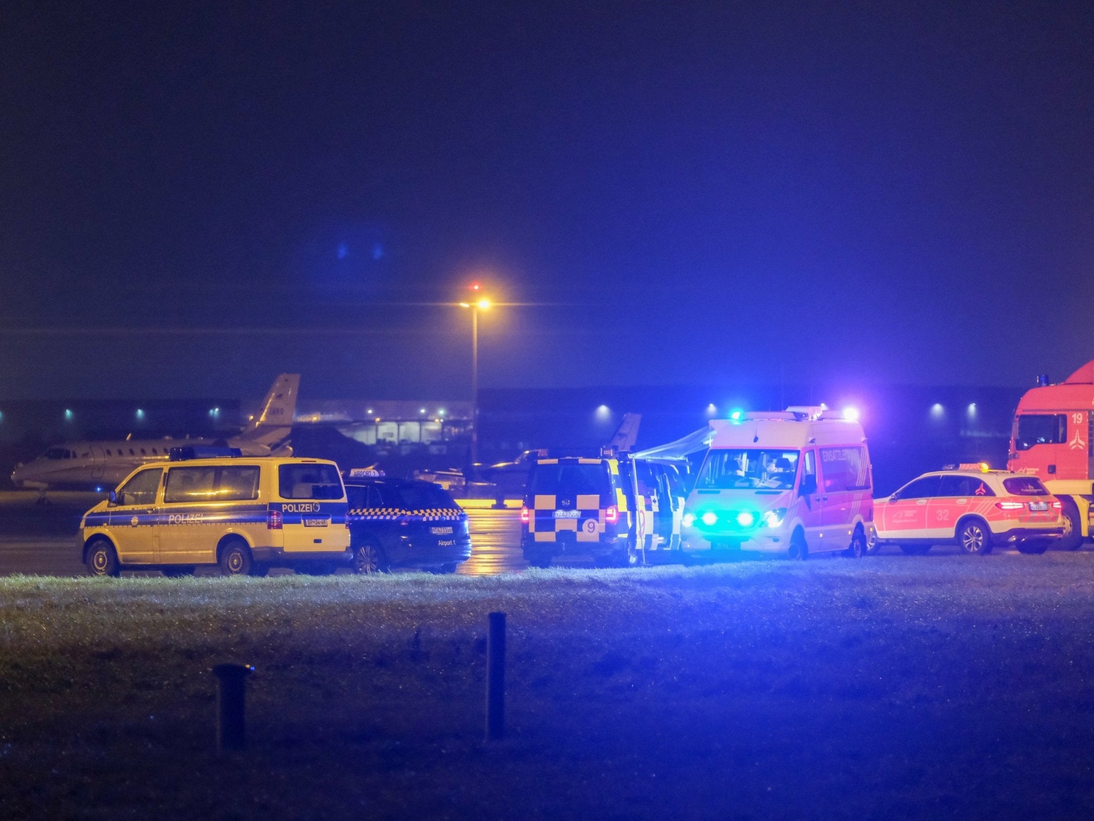 Emergency vehicles at the scene of the security alert at Hannover Airport