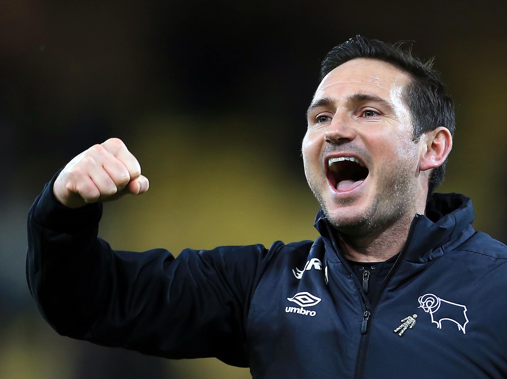 Derby manager Frank Lampard celebrates the equaliser