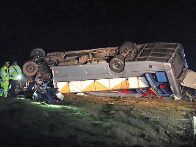 The private minibus overturned on the A6089 between Carfraemill and Gordon in Scotland