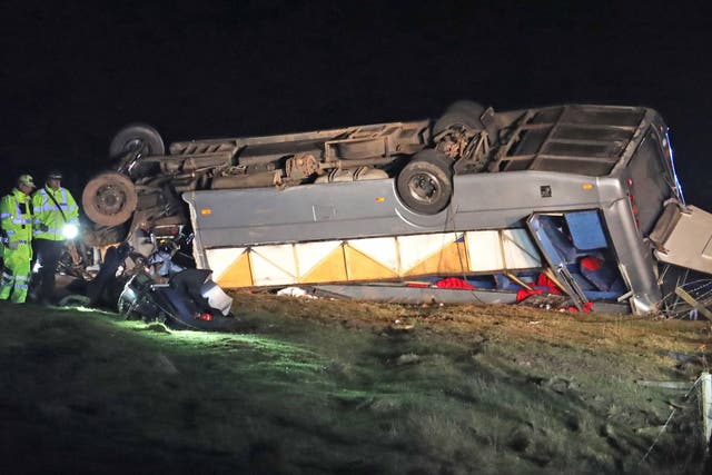 The private minibus overturned on the A6089 between Carfraemill and Gordon in Scotland