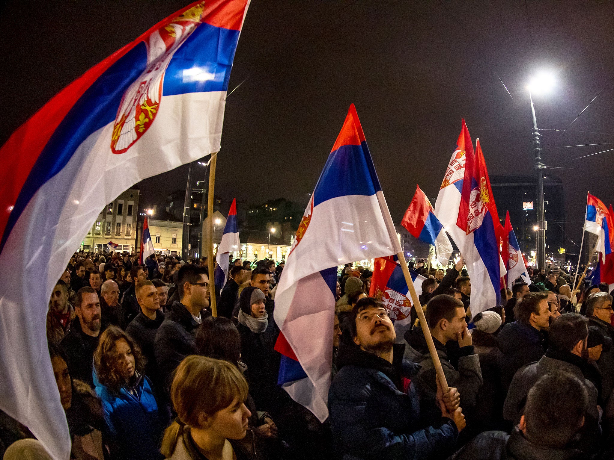 A collection of 30 opposition groups staged a large protest in Belgrade on Saturday, the fourth in as many weeks