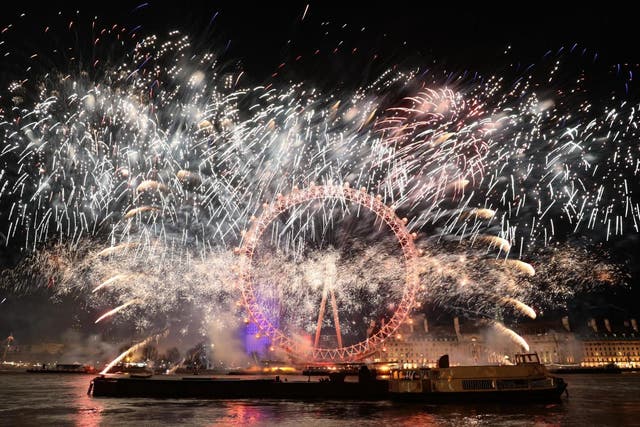 Fireworks on London's South Bank as thousands gathered to ring in the near year on 1 January 2018