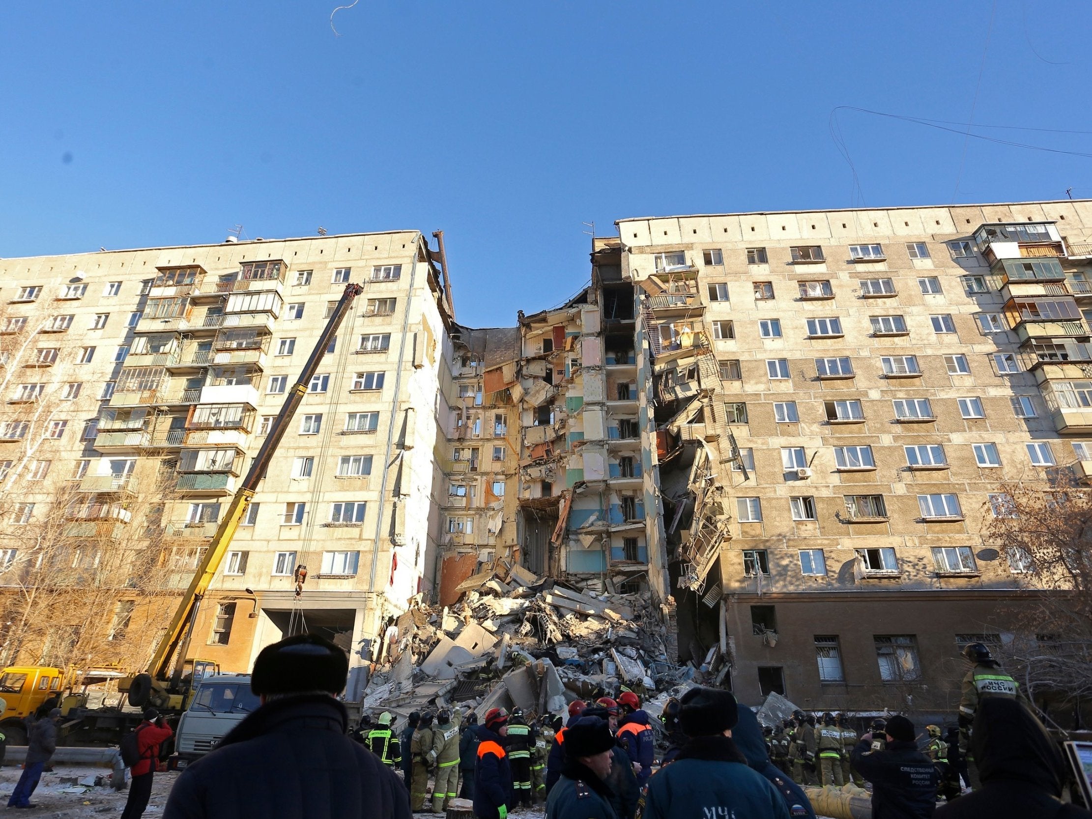 Scene of a collapsed apartment building in Magnitogorsk
