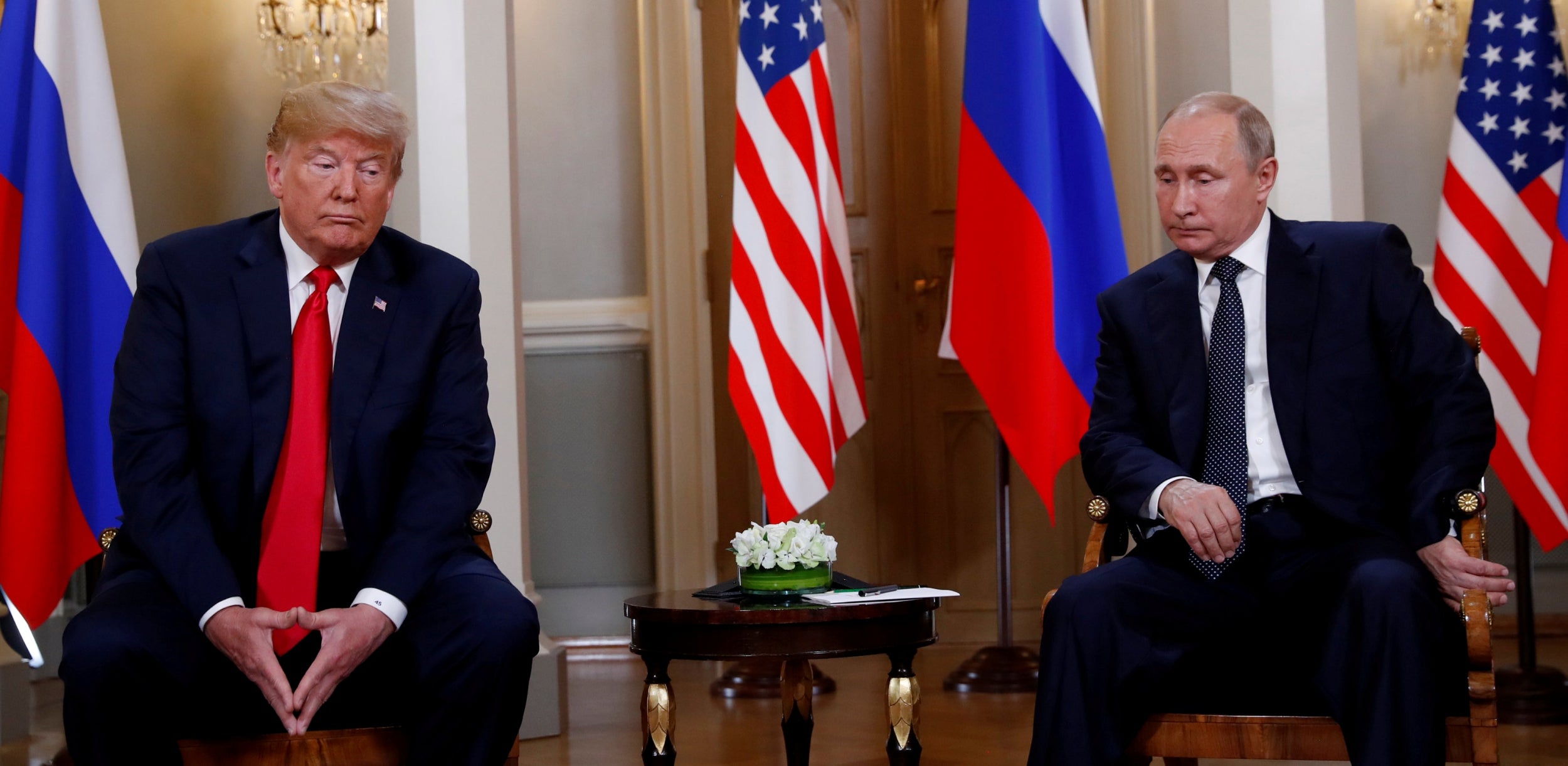 Donald Trump and Vladimir Putin at a summit in Helsinki in 2018