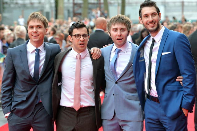 Joe Thomas, Simon Bird, James Buckley and Blake Harrison attend the World Premiere of The Inbetweeners 2 at Vue West End on 5 August, 2014 in London, England.