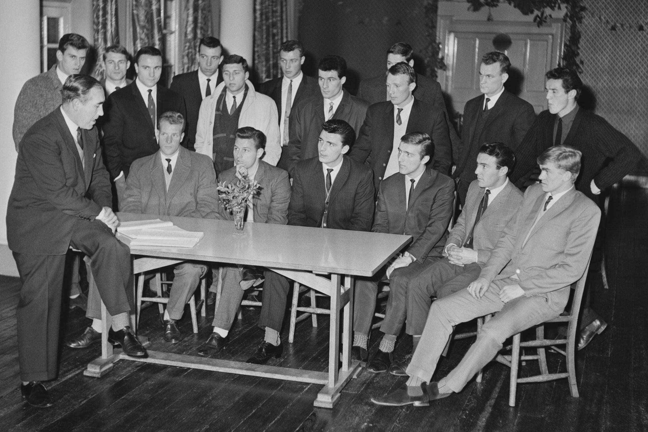 England manager Alf Ramsey with his 1964 squad – Thompson is seated third right