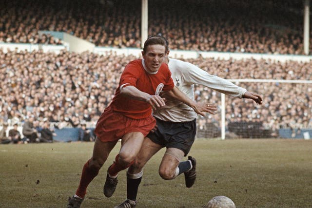 ‘His balance was like a ballet dancer,’ manager Bill Shankly said of the winger, seen in action at Spurs in 1968