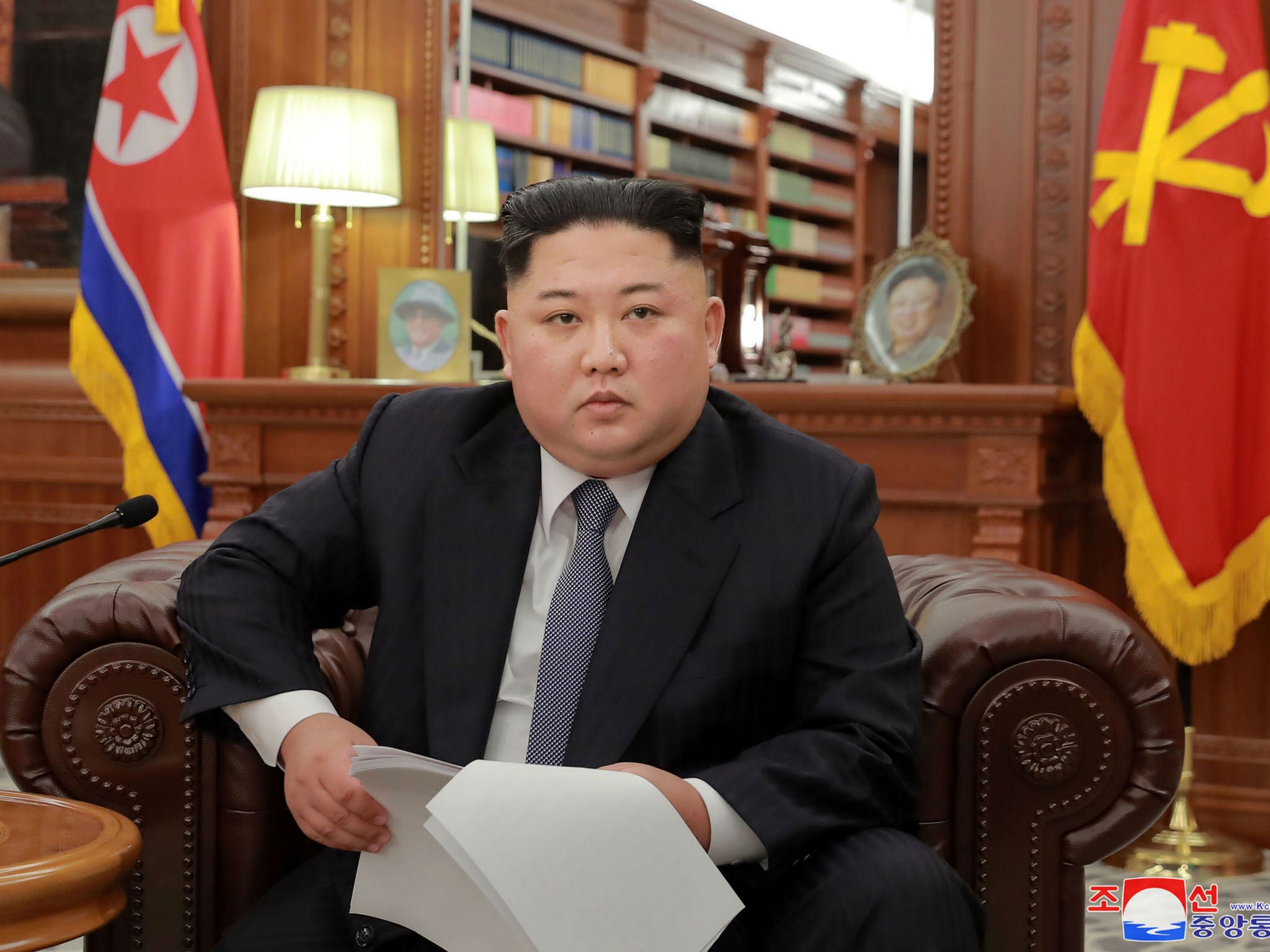 North Korean leader Kim Jong Un delivers a New Year's speech