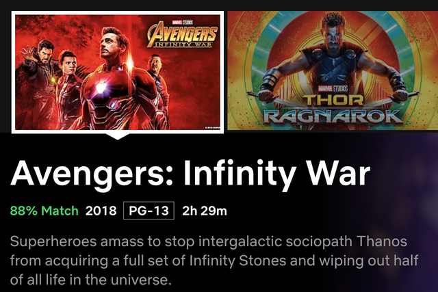A synopsis for Avengers: Infinity Wars on Netflix's website refers to Thanos as an "intergalactic sociopath".