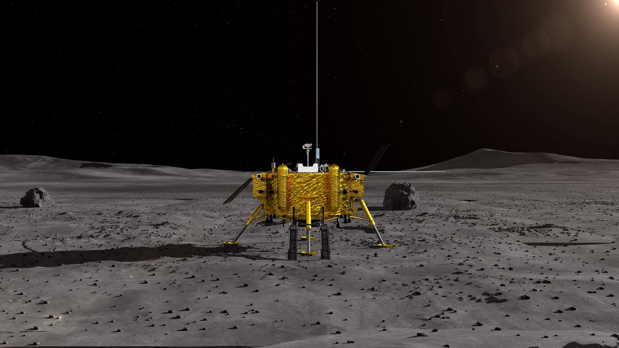 A handout photo made available by the Lunar Exploration and Space Engineering Center of China National Space Administration (CNSA) on 02 January 2019 shows an artist impression of the moon lander for China's Chang'e-4 lunar probe