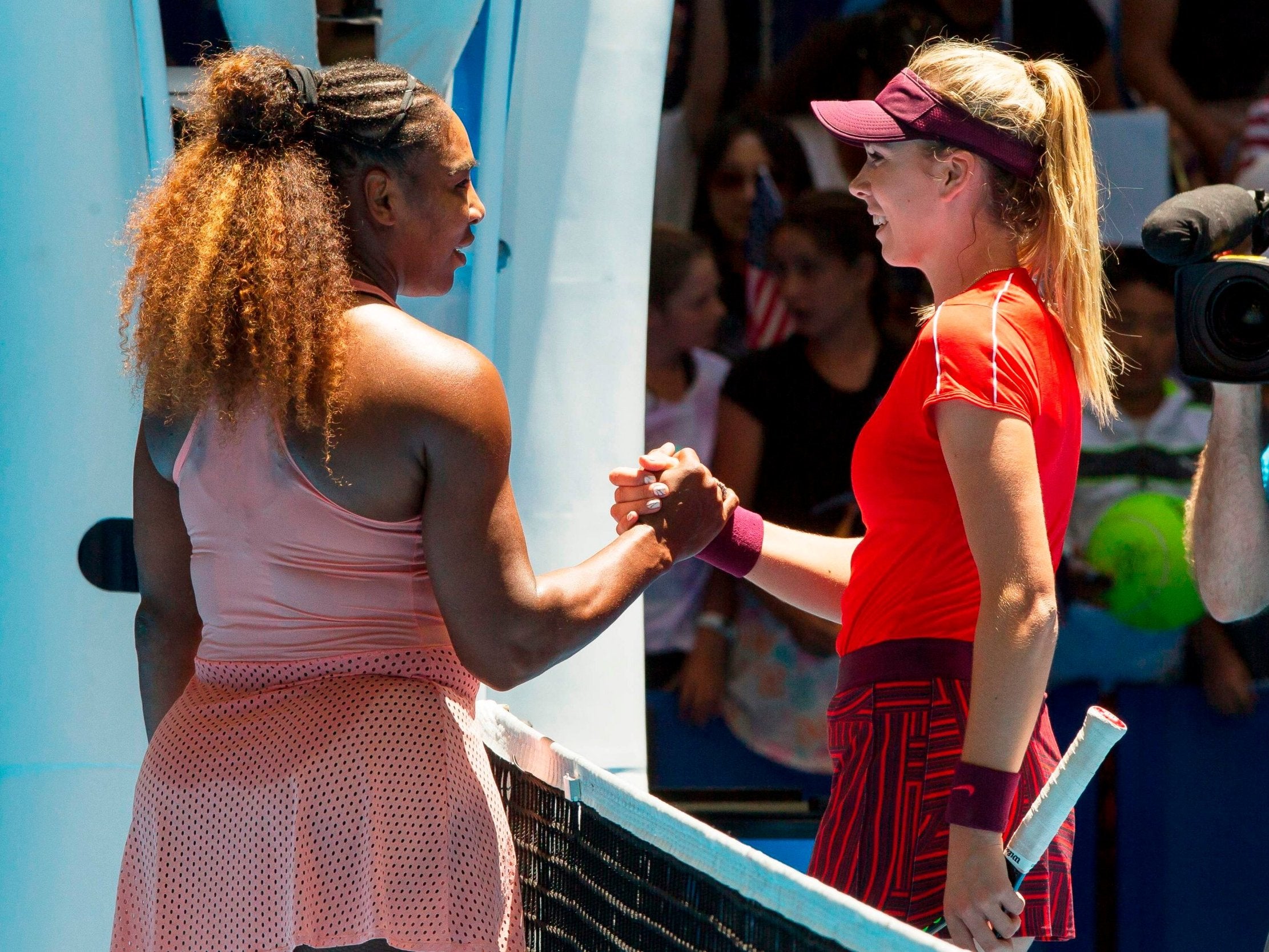 Serena Williams shakes hands with Katie Boulter