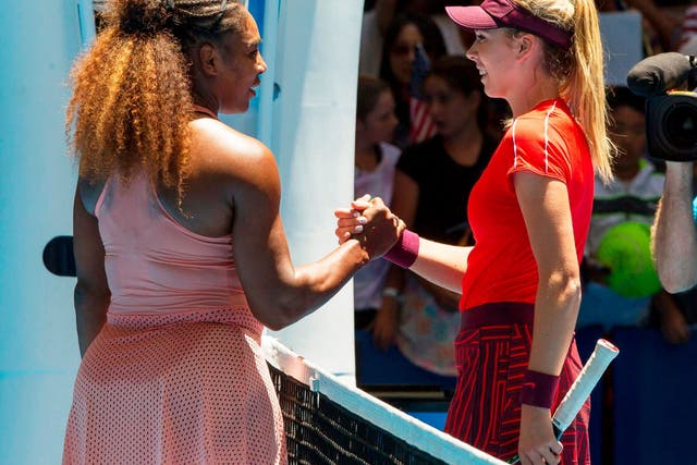 Serena Williams shakes hands with Katie Boulter