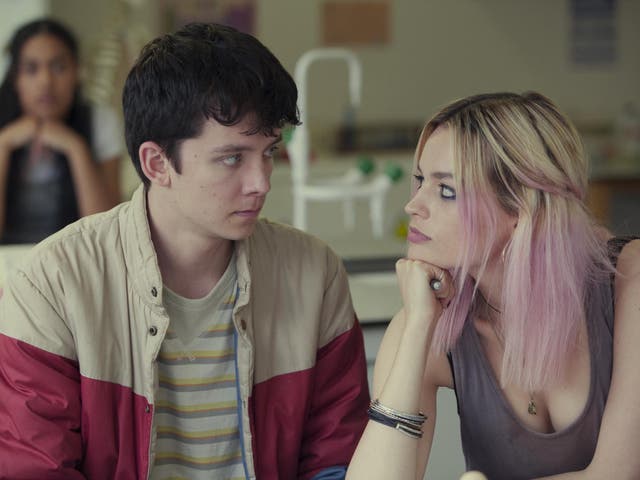 Asa Butterfield and Emma Mackey in Sex Education