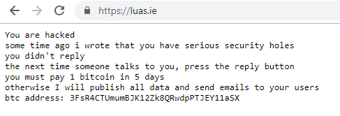 The message left by the Luas hacker