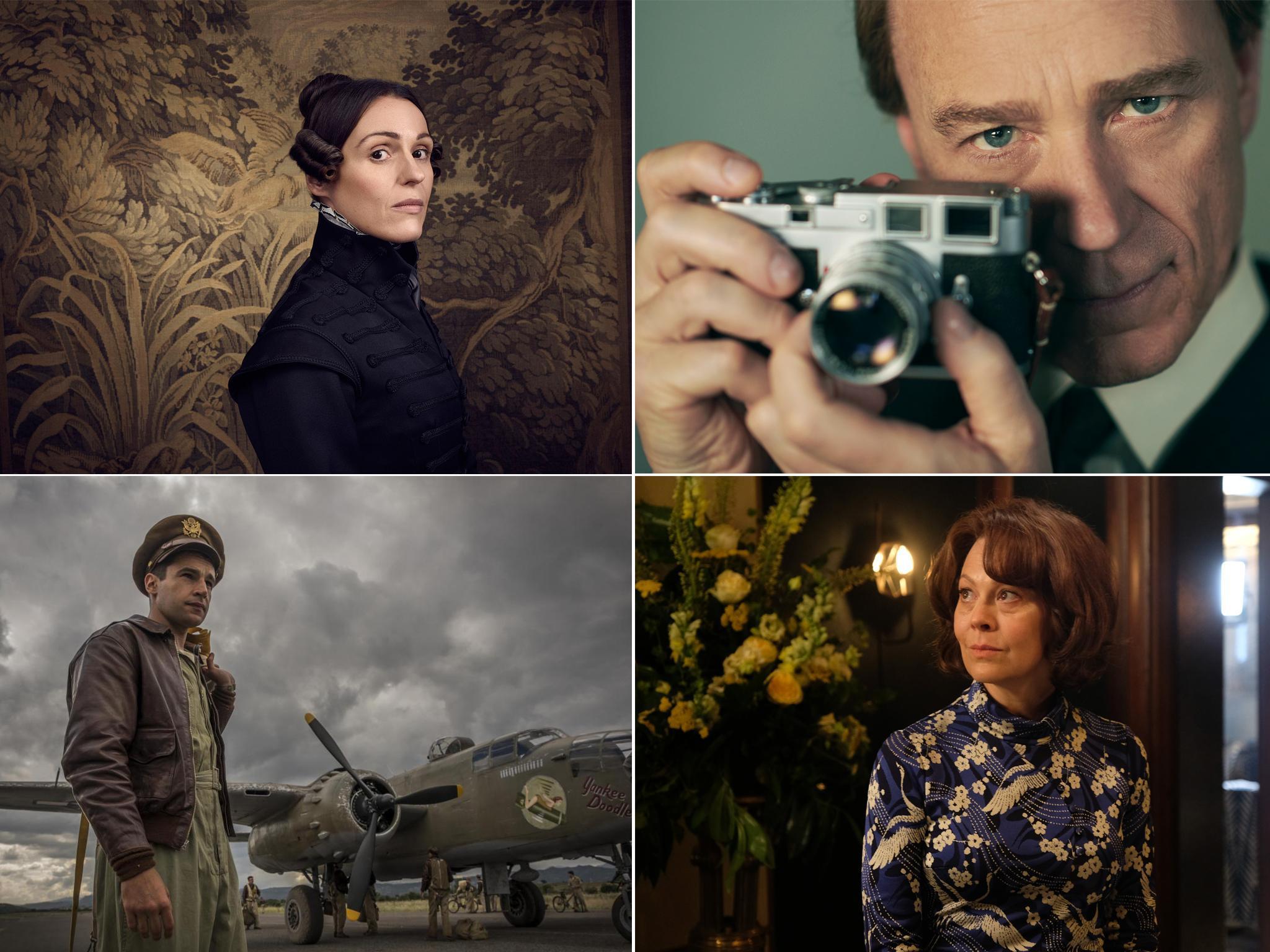 Clockwise from top left: Gentleman Jack, The Crown, MotherFatherSon, Catch-22