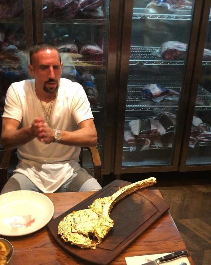 Franck Ribery was pictured in Dubai with a £1,000 steak covered in gold