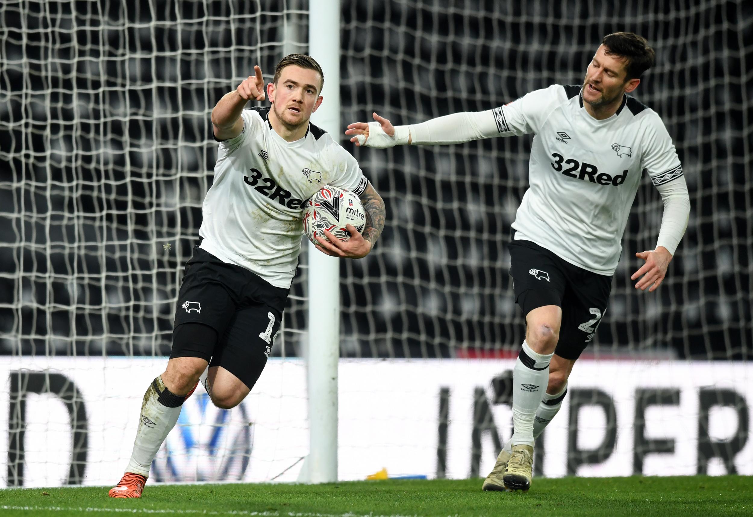 Jack Marriott celebrates after pulling Derby back into the game