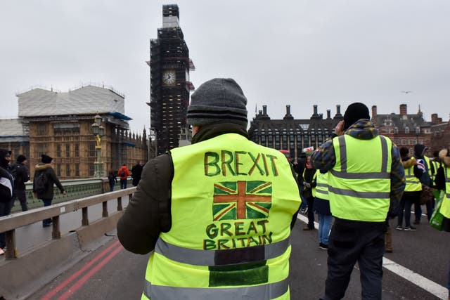'Yellow vest' protesters blocking Westminster Bridge in London on 5 January 2019