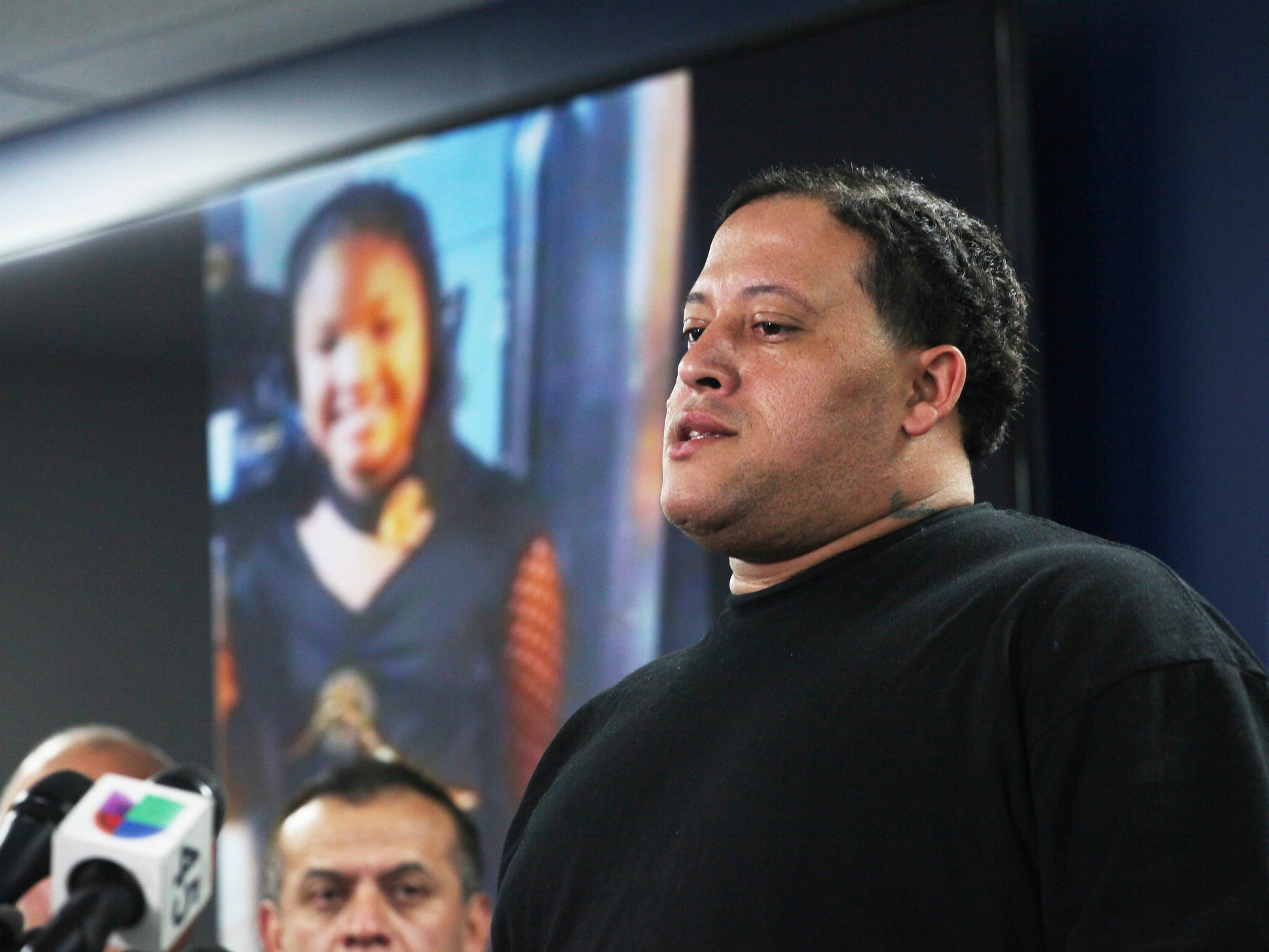 Christopher Cevilla, father of Jazmine Barnes, speaks during a press conference