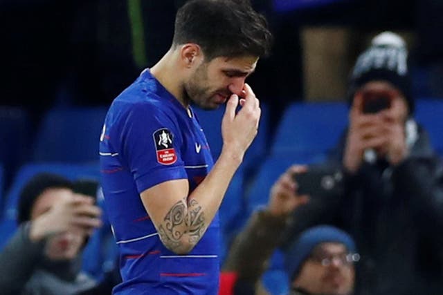 A tearful Cesc Fabregas left the Stamford Bridge pitch for the final time on Saturday
