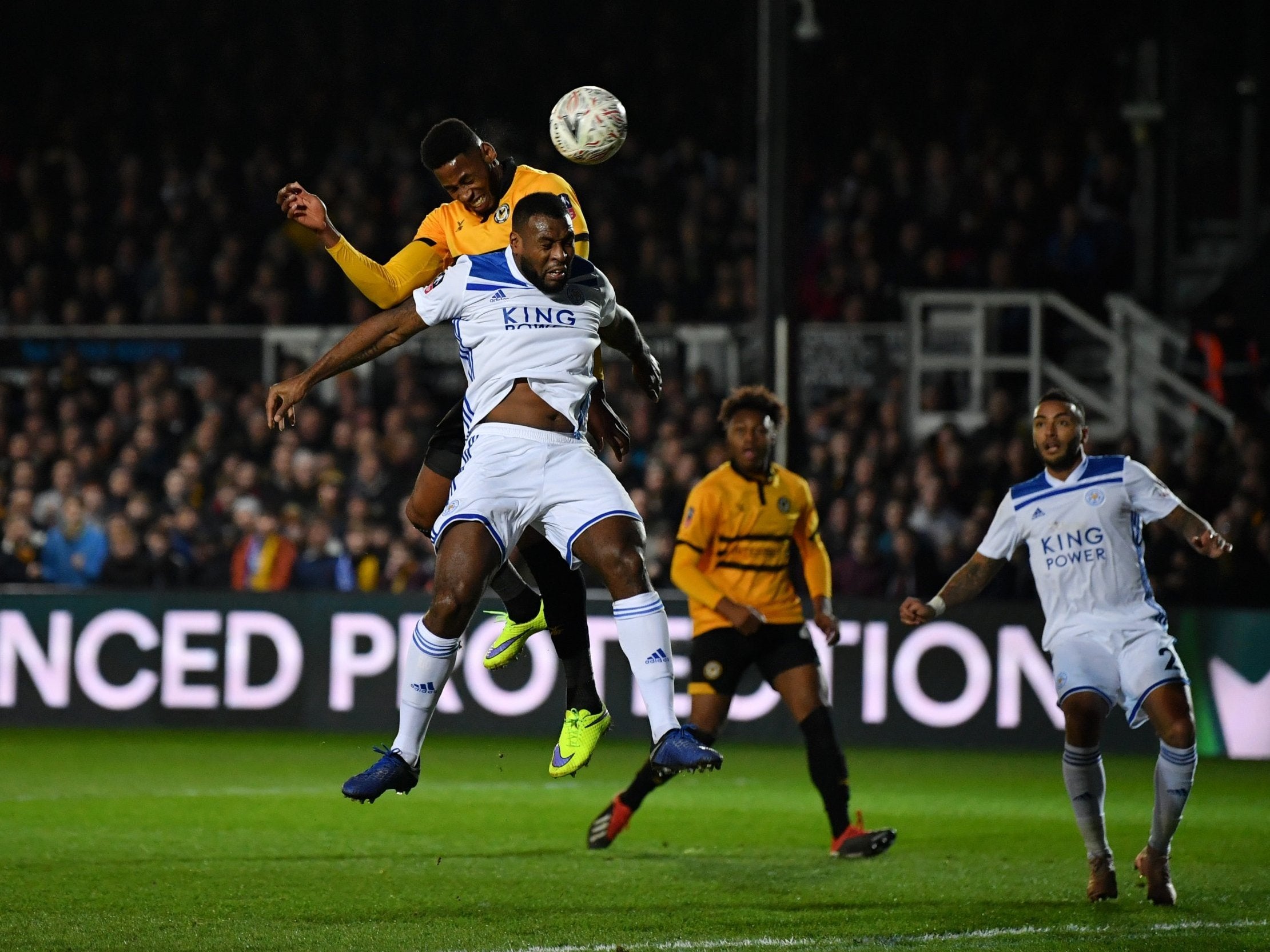 Jamille Matt heads Newport County into the lead against Leicester City