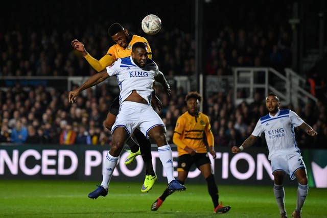 Jamille Matt heads Newport County into the lead against Leicester City