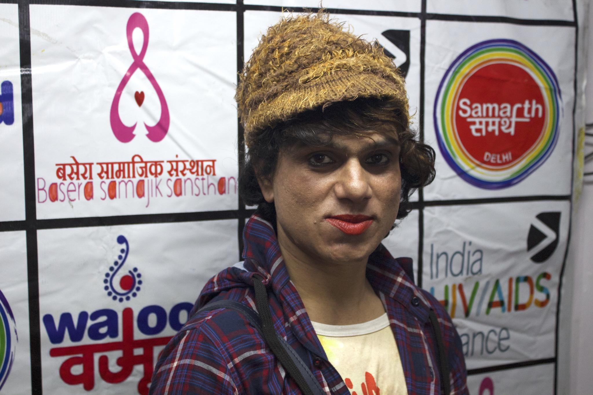 Boby is a trans woman who earns a living as a sex worker in Delhi. She regularly visits the Samarth clinic – supported by the Elton John AIDS Foundation – for testing and guidance on protective measures (Adam Withnall for The Independent)