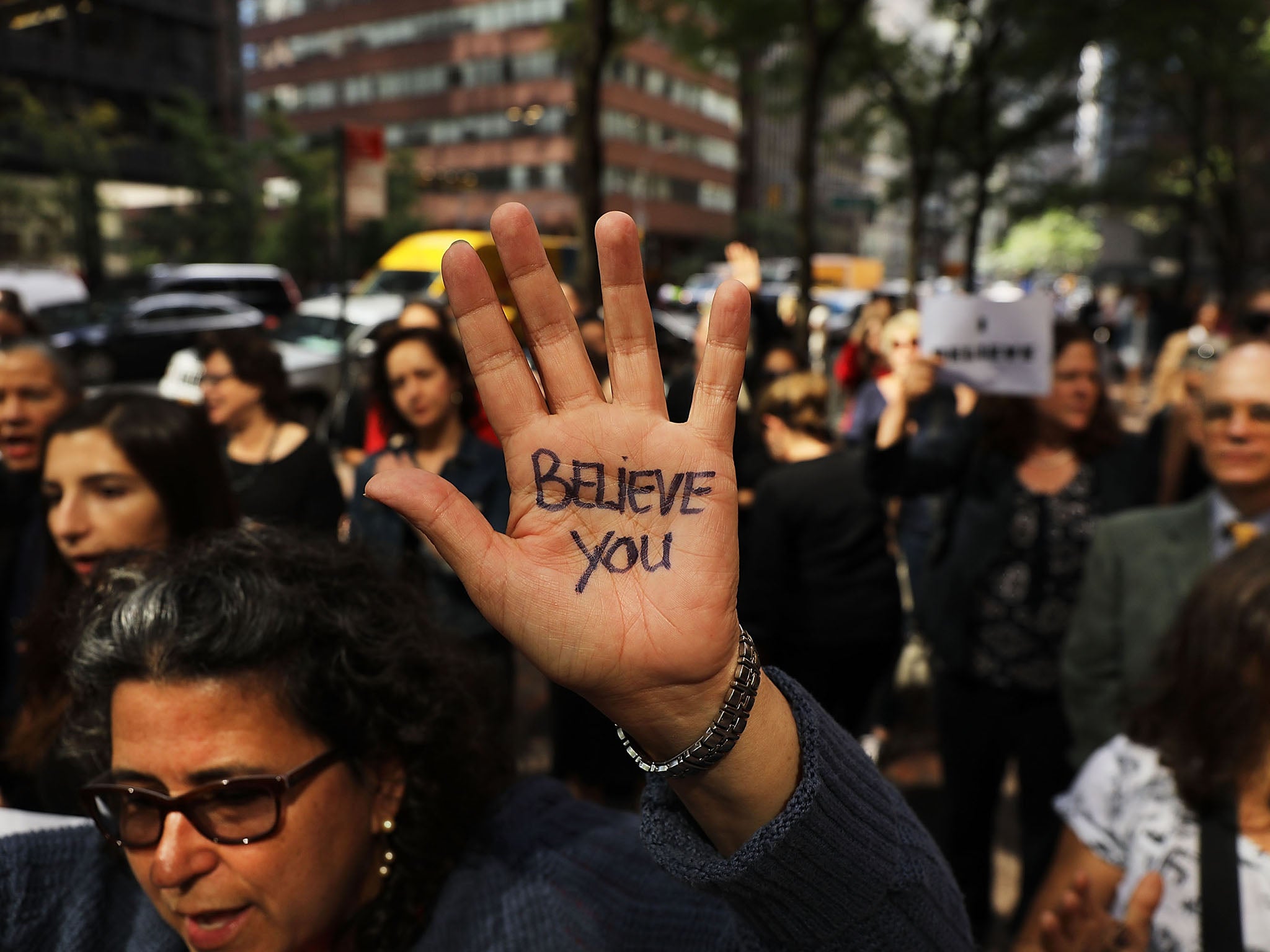 Protester demonstrates against Supreme Court nominee Brett Kavanaugh in New York