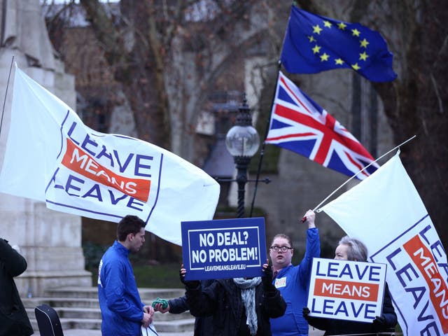 Brexit demonstrators outside parliament in Westminster, London