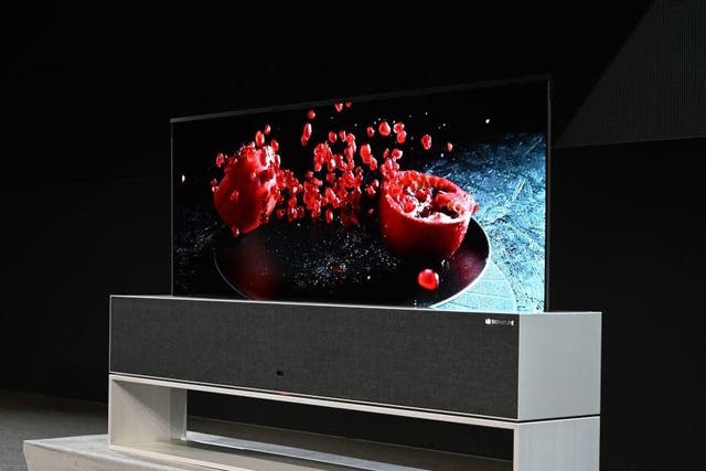 The Signature OLED TV R, a roll-up television, is presented by LG at CES 2019 in Las Vegas on January 7, 2019