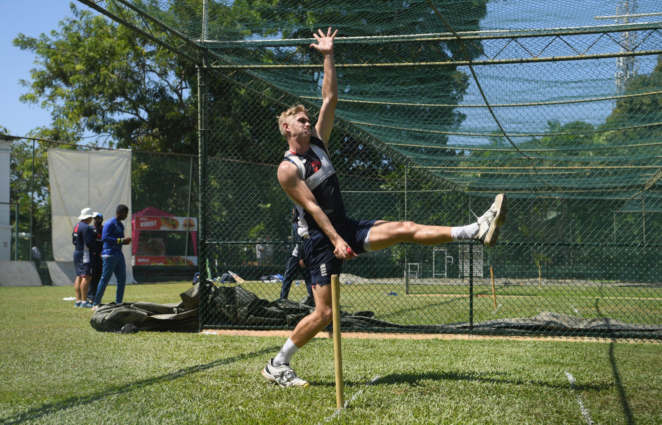 Stone in action during England nets in Sri Lanka last year