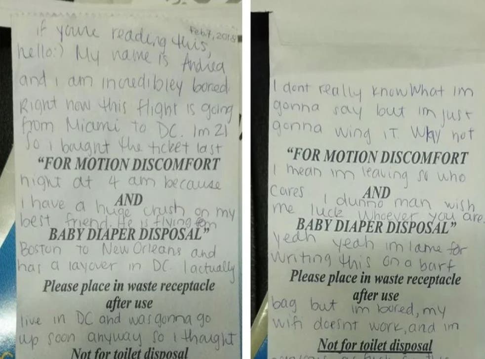 Love letter found written on inflight sick bag goes viral | The Independent  | The Independent