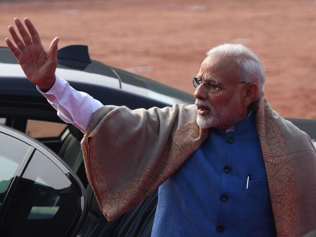 Indian prime minister Narendra Modi waves at a reception in Delhi on Tuesday