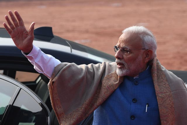 Indian prime minister Narendra Modi waves at a reception in Delhi on Tuesday