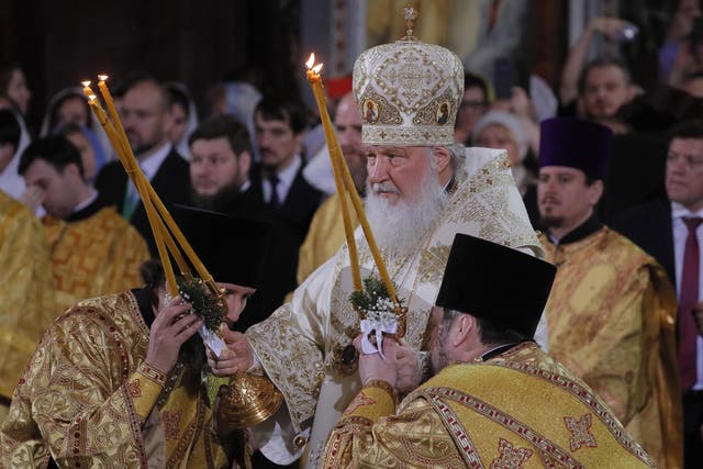 Patriarch of Moscow and All Russia Kirill (C) leads a Christmas service at the Christ the Savior Cathedral in Moscow, Russia, 06 January 2019