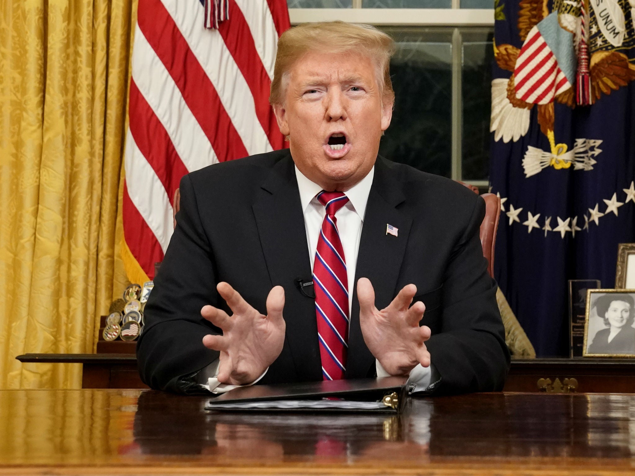 President Donald Trump speaks from the Oval Office of the White House