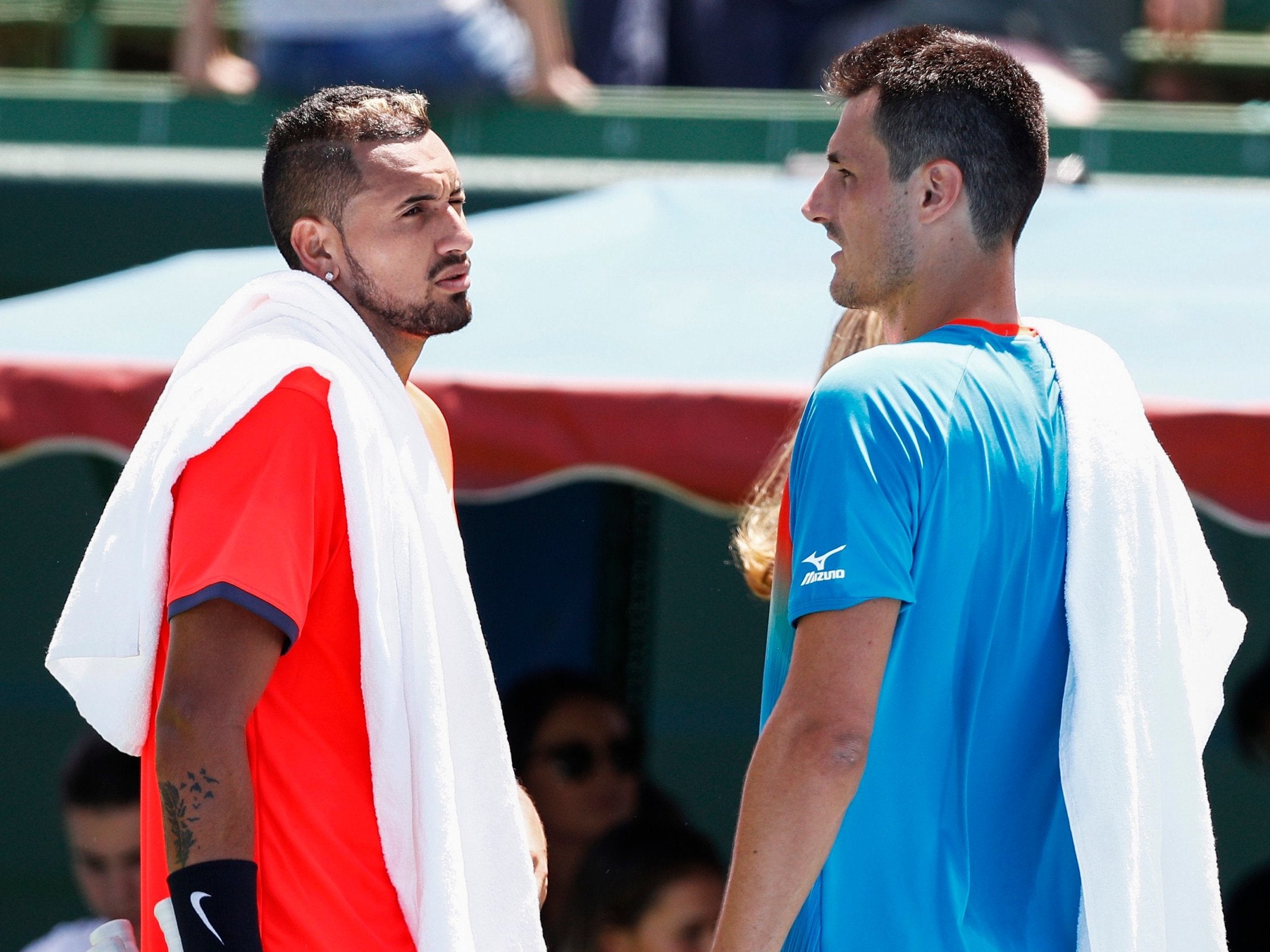 Nick Kyrgios (left) and Bernard Tomic have met once in competitive senior tennis