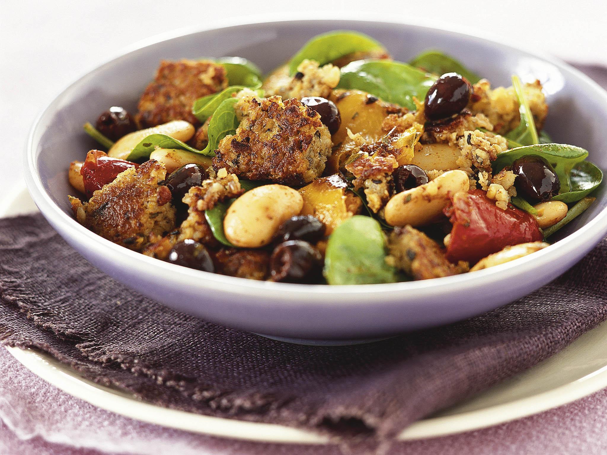 A colourful salad with butter beans makes for a lighter twist on the usual stodgy fare
