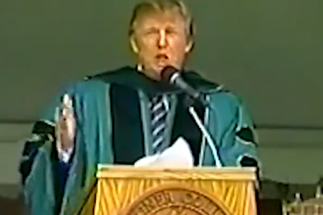Donald Trump speaks out against walls during commencement address