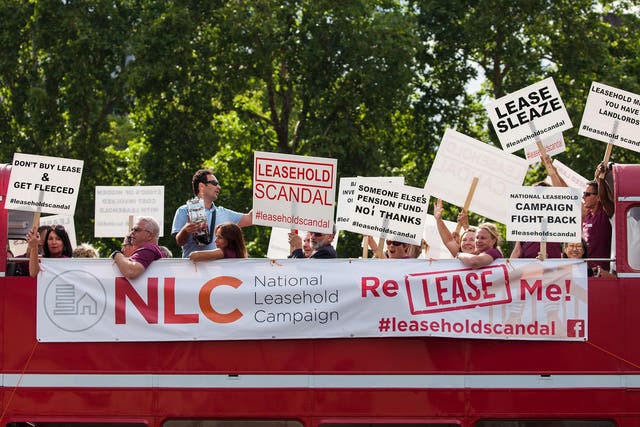 <p>Activists from the National Leasehold Campaign protest against the leasehold system of property rights, calling for leasehold to be abolished </p>
