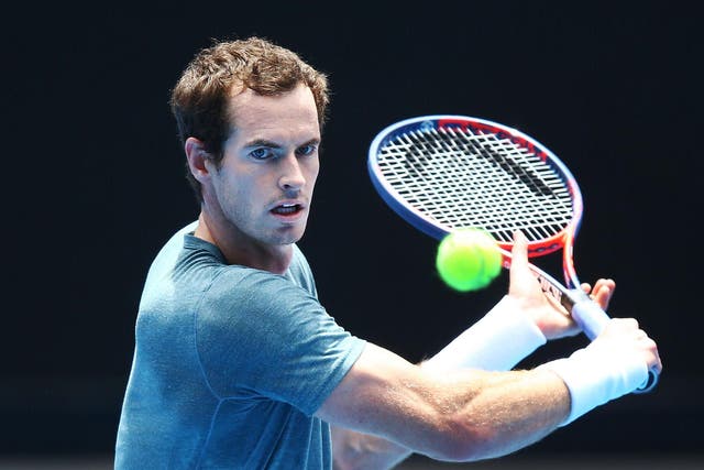 Andy Murray practices at Melbourne Park ahead of the tournament