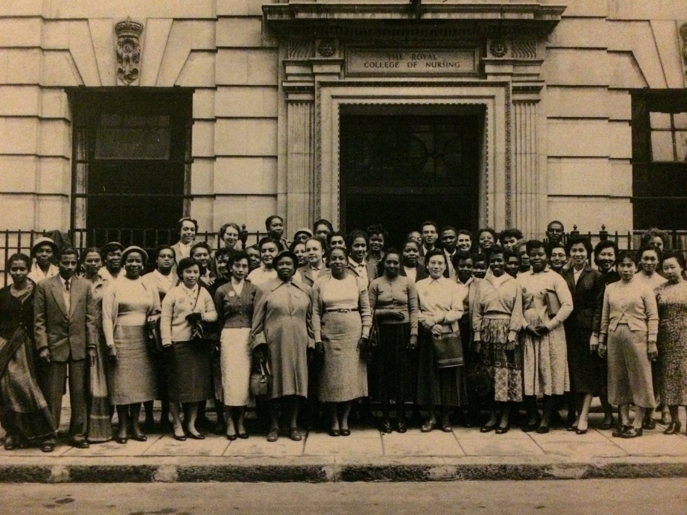 The Windrush generation of international school students outside the Royal College of Nursing, 1957