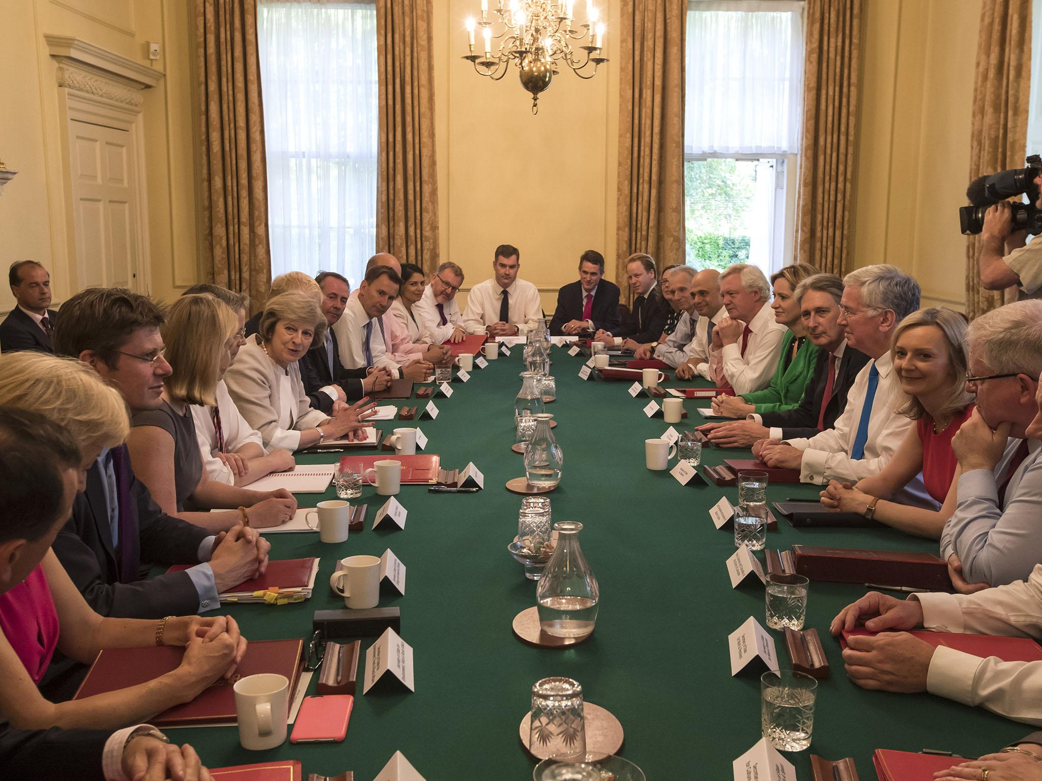Theresa May chairs her first cabinet meeting after becoming prime minister, on 19 July 2016