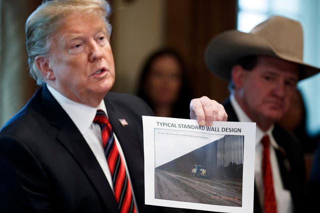 President Donald Trump presents a 'typical standard wall design' as he participates in a round-table discussion on border security