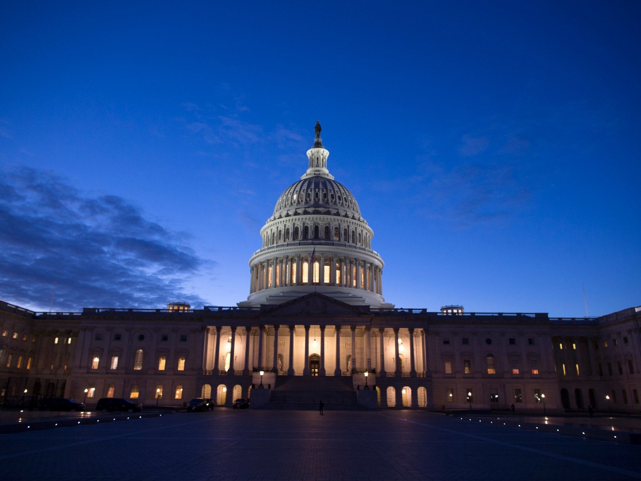 The East Front of the the US Capitol Building at sunset in Washington