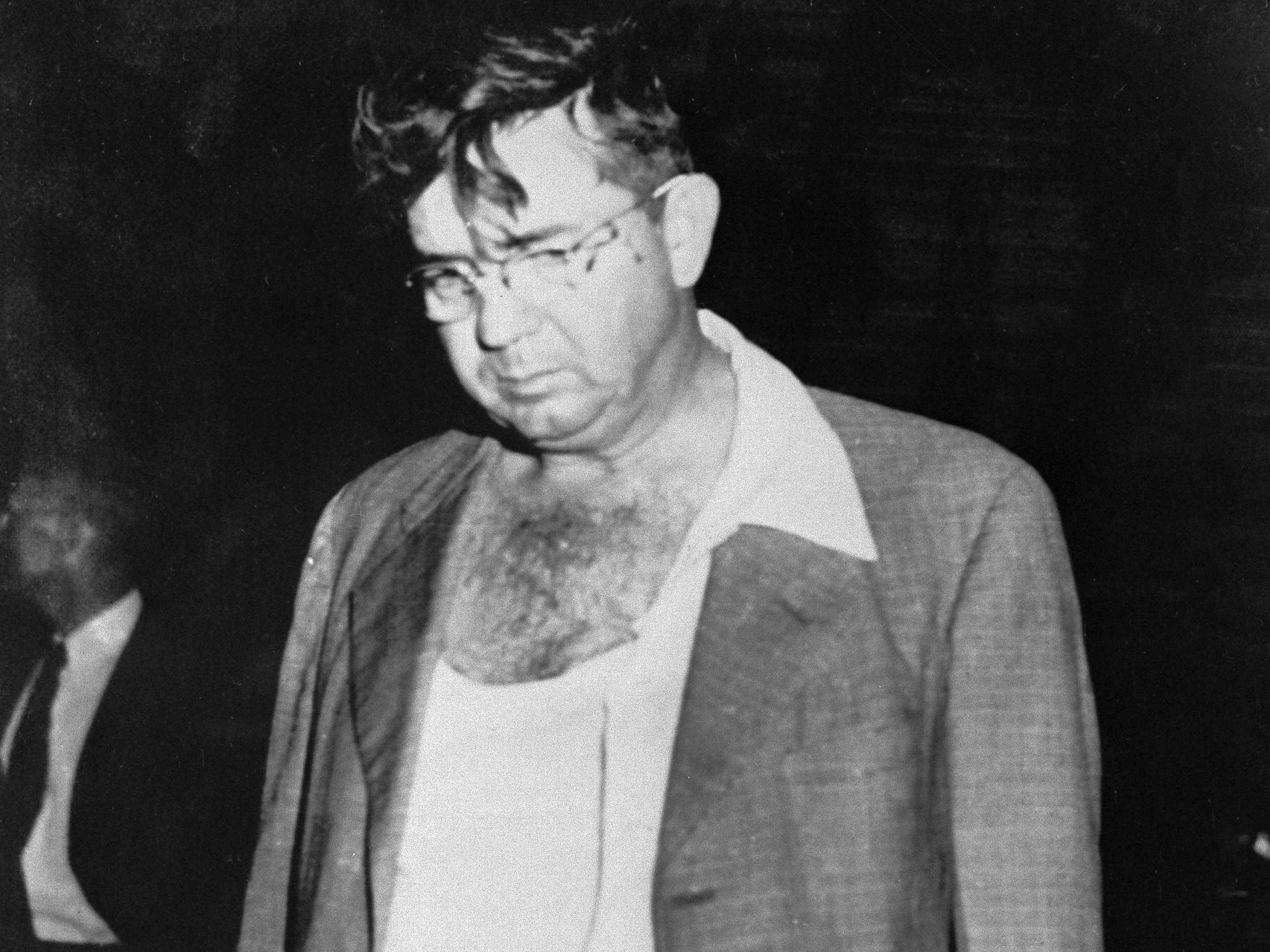 Sheriff Willis McCall of Lake County is pictured on 7 November 1951, after shooting two handcuffed black men, Samuel Shepherd and Walter Lee Irvin, whom he claimed were trying to escape as he transferred them from prison to a jail